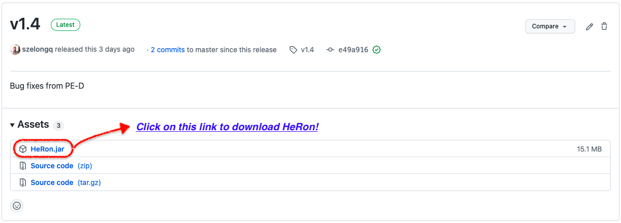 Screenshot of download page
